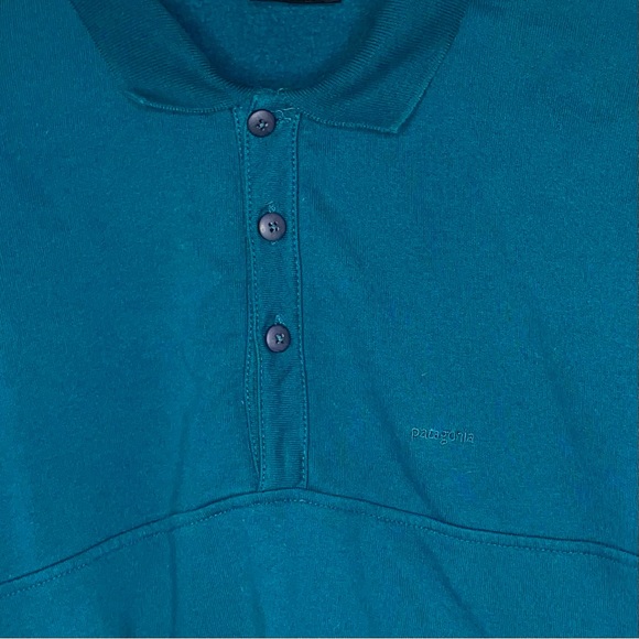 Vintage Patagonia Collared Polo Sweatshirt Teal Green 80s 90s Long Sleeve - Picture 3 of 9